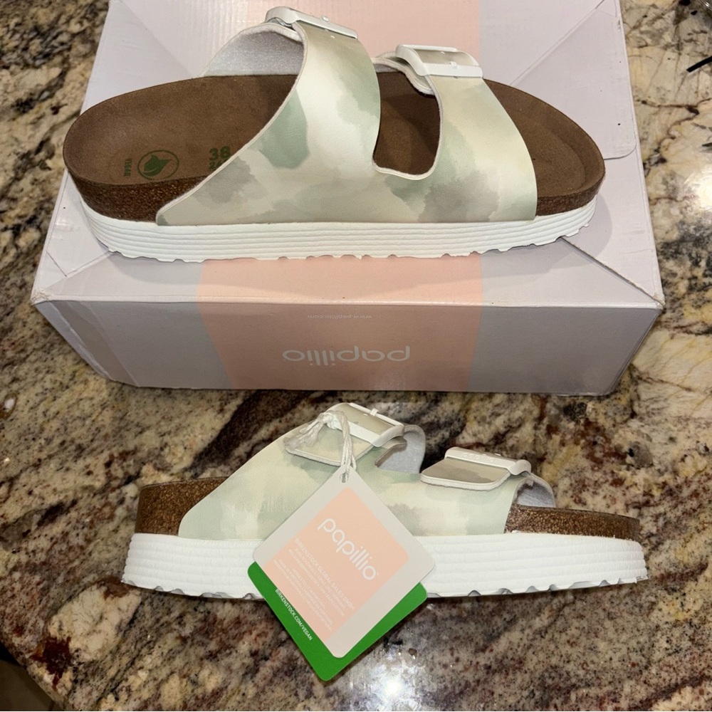 Birkenstock Papillio Green and Cream Sandals NEW - Picture 6 of 11